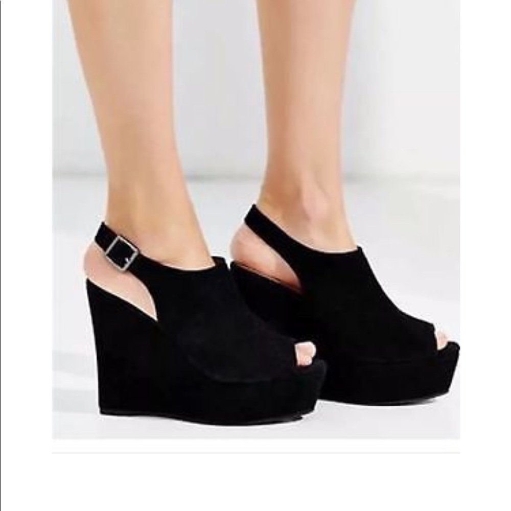 Black Jeffrey Campbell suede peep-toe wedges